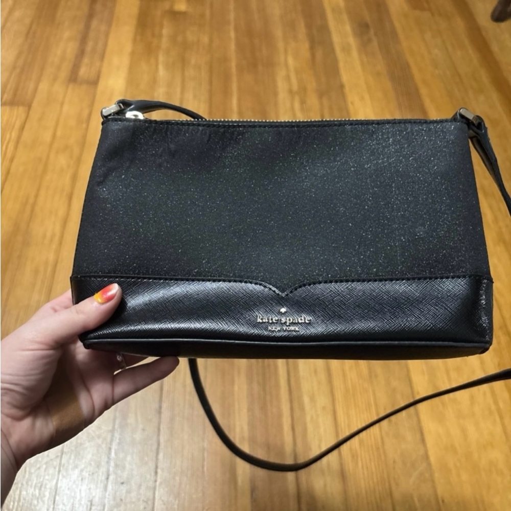 Kate Spade Black glitter slim Crossbody Clutch purse